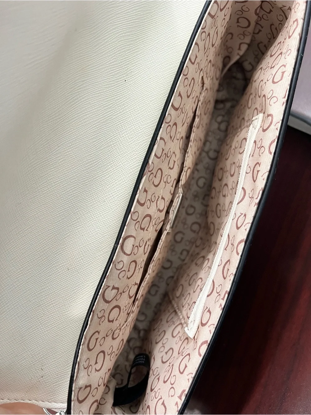 Guess Cream Signature Monogram Crossbody Bag with Chain Strap